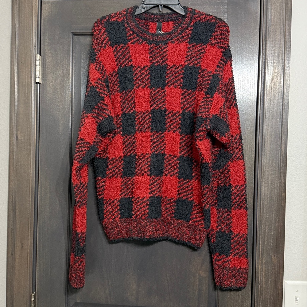 Skims NWT women’s buffalo check cozy plaid‎ knit pullover Very oversized S/M